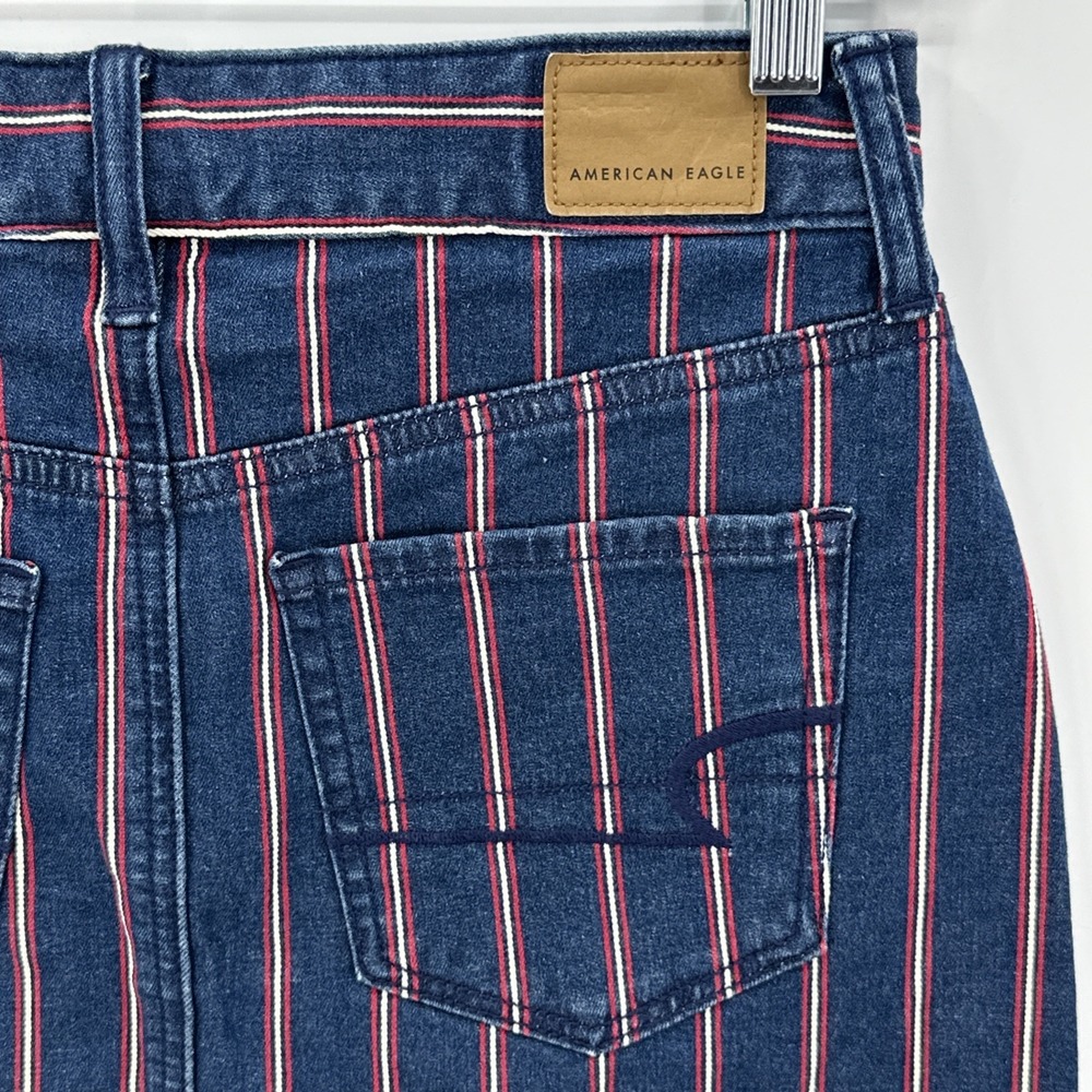 American Eagle Hi Rise Mini Denim Skirt Womens Sz 2 Blue Striped Americana 27x14 - Picture 4 of 9